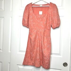 A New Day Floral Linen Blend Puff Sleeve Mini Dress Size 10 NWT